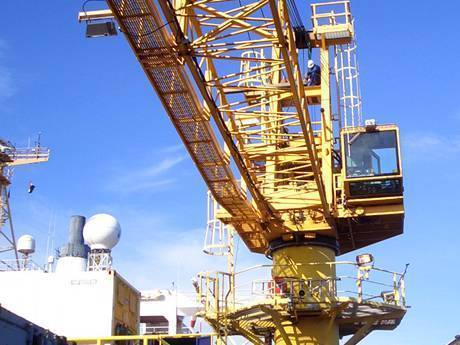 A worker is working on the crane maintenance platform.