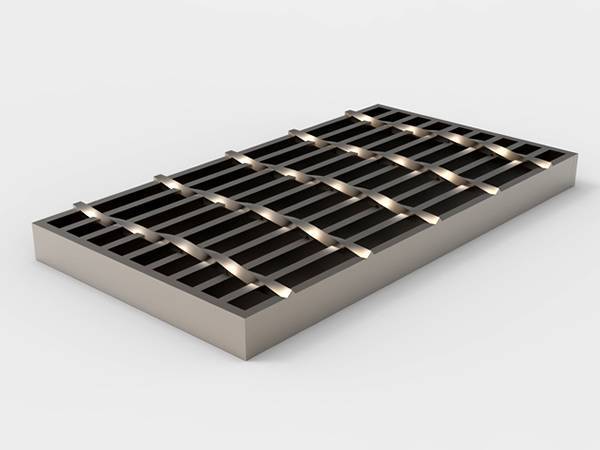 A piece of heavy duty steel grating with plain surface.