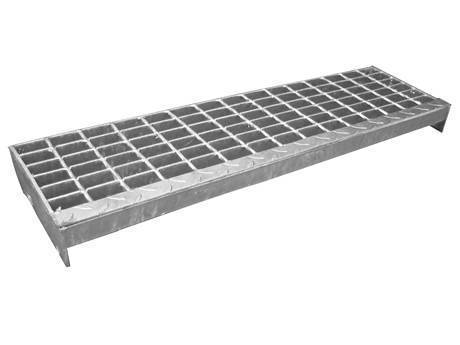 A welded stair tread steel grating with checker plate nosing.