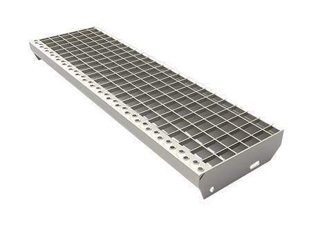 A stair tread steel grating with smooth surface.