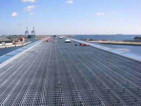 This is a vast sea with steel grating walkway.