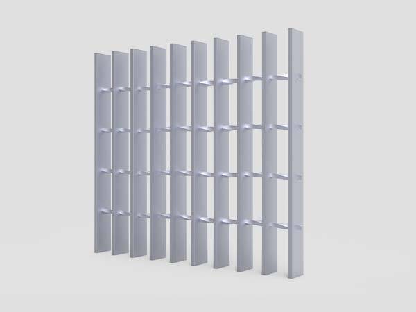 The picture shows the vertical view of swaged rectangular aluminum grating with plain surface.